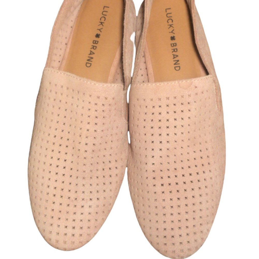 Used Women's Lucky Brand Carthy Perforated Light Brown Suede Flat Shoes Size 8